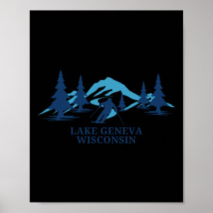 Sjö Genève Wisconsin Ski Resort Skiing Skier Poster
