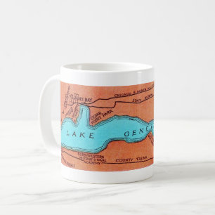 Sjö Genève Wisconsin Vintage Karta Kaffemugg