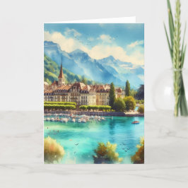 Sjö Genèvefärgkort för vattenfärgning Tack Kort