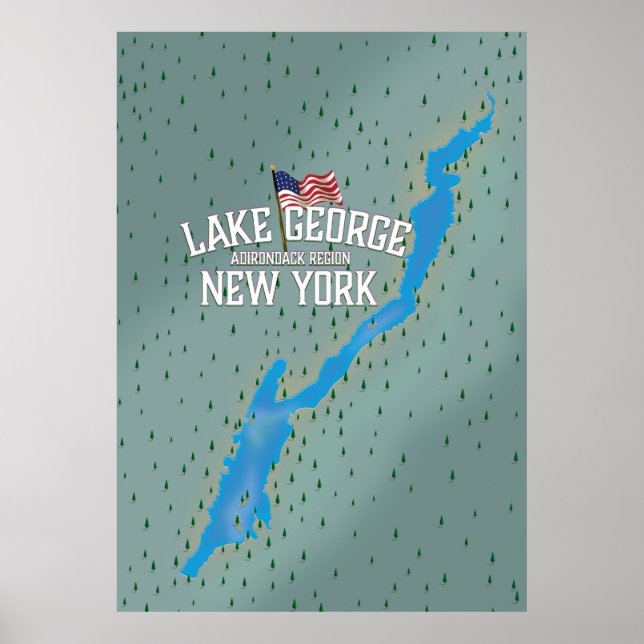 Sjö George New York Karta Poster (Framsidan)