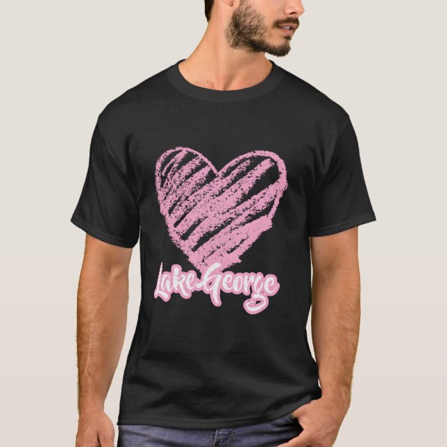 Sjö George New York Vacation Kärlek Rosa Heart T Shirt (Framsida)