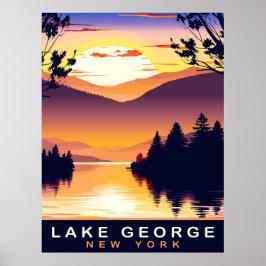 Sjö George, NY, Romantic Sunset, Travel Poster