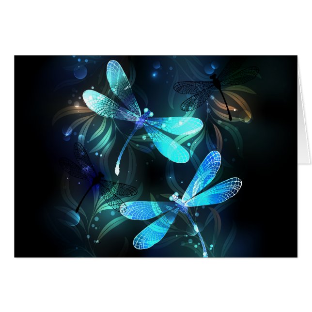 Sjö Glowing Dragonflies Hälsningskort (Framsidan Horizontal)