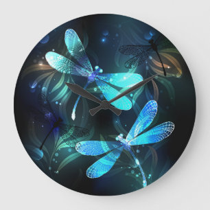 Sjö Glowing Dragonflies Stor Klocka