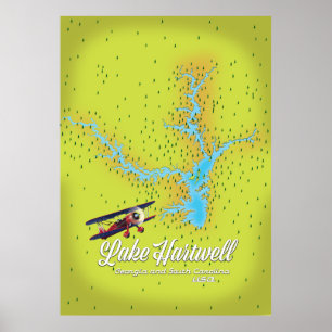 sjö Hartwell Georgia och South Carolina USA karta Poster