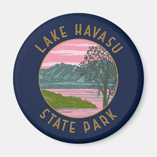Sjö Havasu State Park Retro Distress Circle Magnet (Framsidan)