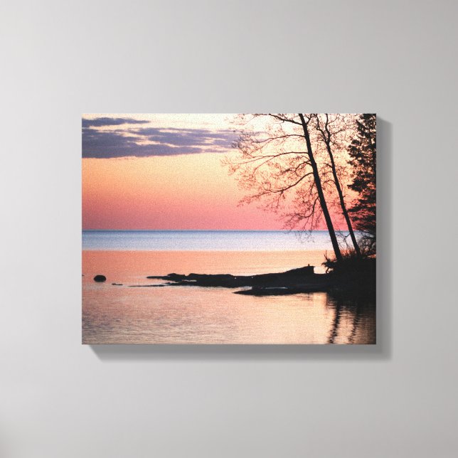 Sjö Horisont med Träd vid Sjö vid gryningen 11 x 1 Canvastryck (Framsida)