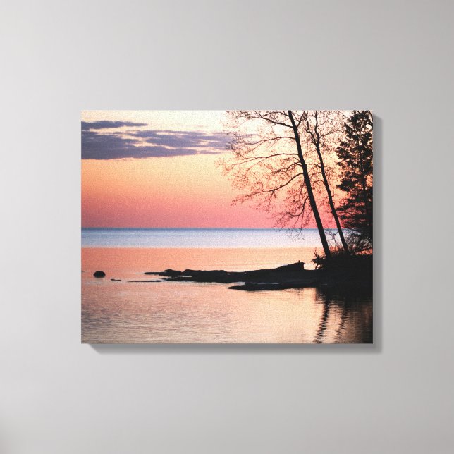 Sjö Horisont med Träd vid Sjö vid gryningen 16 x 2 Canvastryck (Framsida)