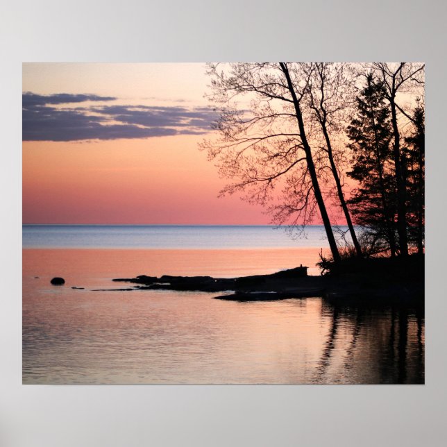 Sjö Horisont med Träd vid Sjö vid gryningen 16 x 2 Poster (Framsidan)