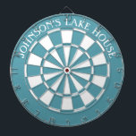 Sjö House Beach Family Namn Dartboard och Darts Darttavla<br><div class="desc">Coolans kustblått bord är perfekt för alla sjö hus eller strandhus. Enkel att anpassa/anpassa för ditt hus i sjö! Klicka bara på personlighetsknappen och lägg till din information på moderkortet.</div>