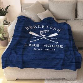 Sjö House Family Namn Rustic Blue Wood Fleecefilt