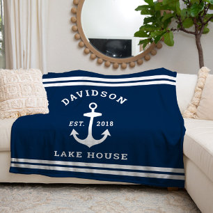 Sjö House för Nautical Navy Blue Anpassningsbar Fa Fleecefilt