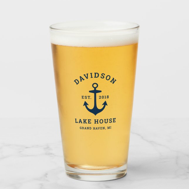 Sjö House för Nautical Navy Blue Anpassningsbar Fa Glaskopp (Framsida fylld)