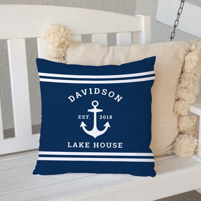 Sjö House för Nautical Navy Blue Anpassningsbar Fa Kudde (Skapare uppladdad)