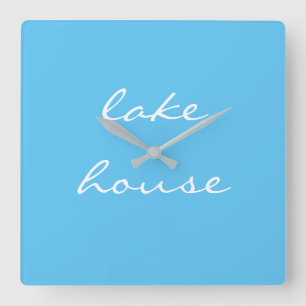 Sjö House Himlar Blue Aqua White Elegant Coola Grå Fyrkantig Klocka