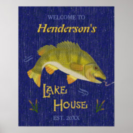 Sjö House Rustic Nautical Bass Fish | Anpassat nam Poster