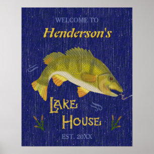 Sjö House Rustic Nautical Bass Fish Anpassat nam Poster