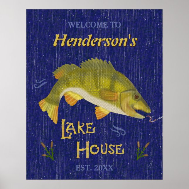 Sjö House Rustic Nautical Bass Fish | Anpassat nam Poster (Framsidan)