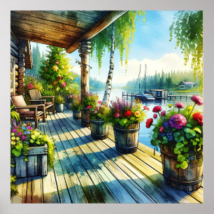 Sjö House View Dekar över tittar i bukten Poster