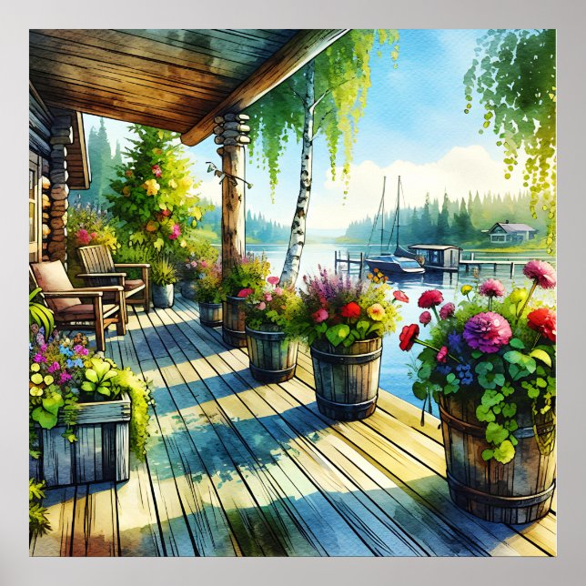 Sjö House View | Dekar över tittar i bukten Poster (Framsidan)