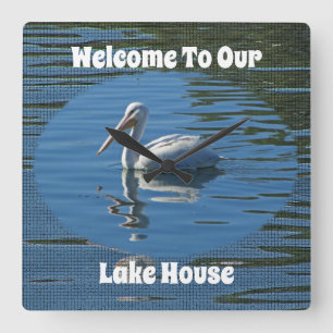 Sjö House Welcome Pelican Vild Bird Home Guest Fyrkantig Klocka