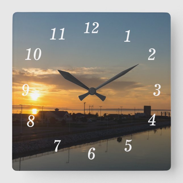 Sjö Huron Golden morse Wall Clock Fyrkantig Klocka (Framsida)