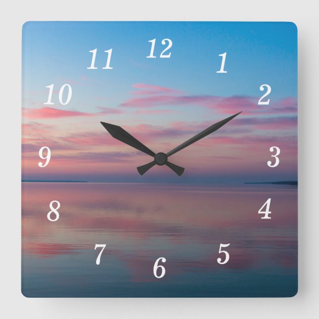 Sjö Huron Rosa Sunrise Wall Clock Fyrkantig Klocka (Framsida)
