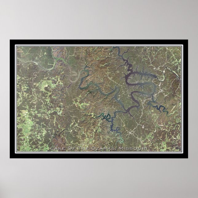 Sjö i Ozarks Missouri Satellite Poster Karta (Framsidan)