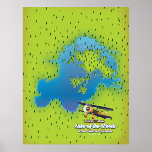 Sjö i Skogen,Ontario,Manitoba,Minnesota karta Poster