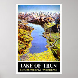 Sjö i Thun karta, Bernese Oberland, Schweiz Poster