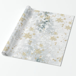 Sjö Ice Fresh Fallen Guld Snöflingor Presentpapper