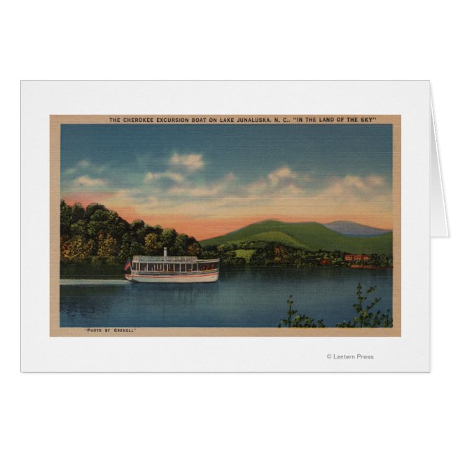 Sjö Junaluska, NC - View Cherokee Boat Hälsningskort (Framsidan Horizontal)