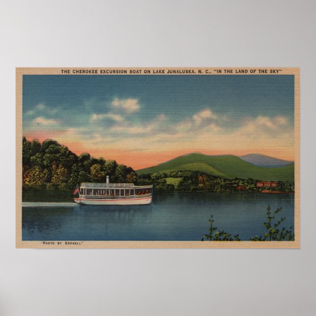 Sjö Junaluska, NC - View Cherokee Boat Poster (Framsidan)