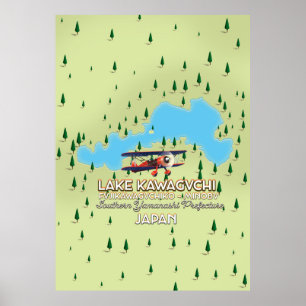 Sjö Kawaguchi Fujikawaguchiko & Minobu Japan karta Poster