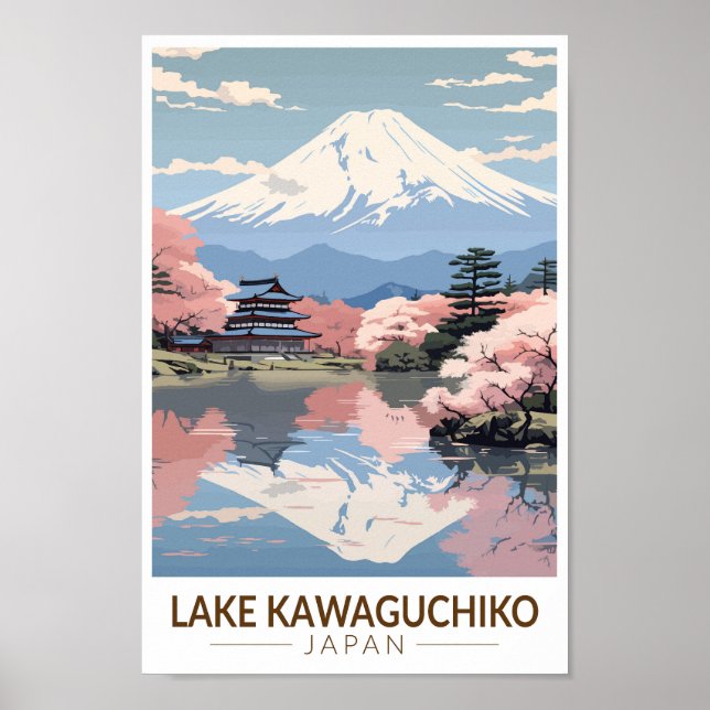 Sjö Kawaguchiko Japan Travel Art Vintage Poster (Framsidan)