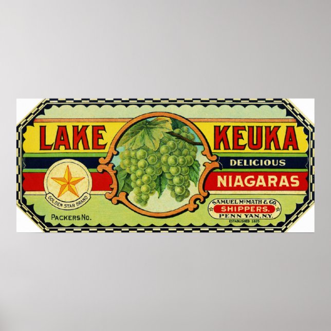 Sjö Keuka Niagara Grapes etikett 2 Poster (Framsidan)