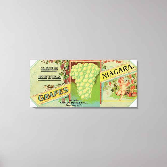 Sjö Keuka Niagara Grapes etikett Canvastryck (Framsida)