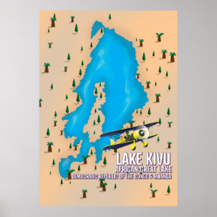 Sjö Kivu Underbara afrikanska sjö reser i karta. Poster