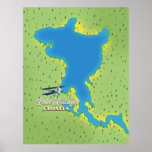 Sjö Krušćica Kroatien karta Poster
