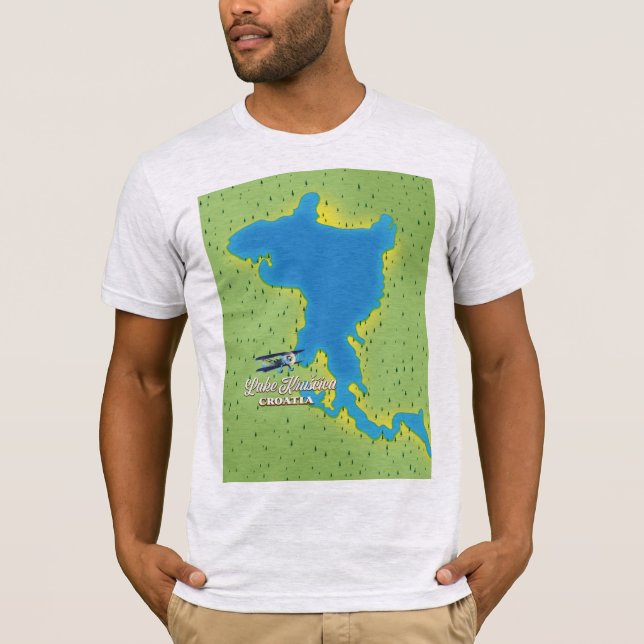 Sjö Krušćica Kroatien karta T Shirt (Framsida)