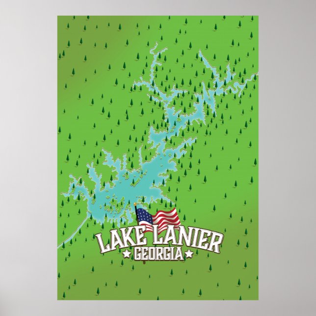 Sjö Lanier Georgia Karta Poster (Framsidan)