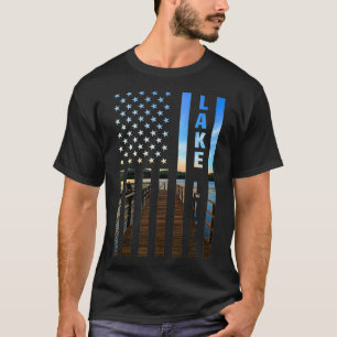 Sjö Life American Flagga Dock Sunset Power Boat Wa T Shirt