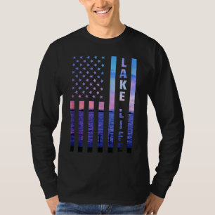 Sjö Life American Flagga Dock Sunset Wakeboarder P T Shirt