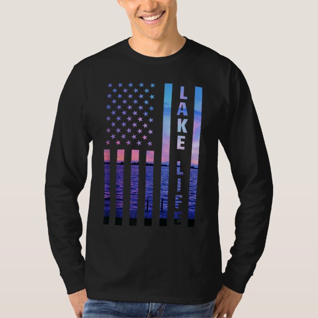 Sjö Life American Flagga Dock Sunset Wakeboarder P T Shirt (Framsida)