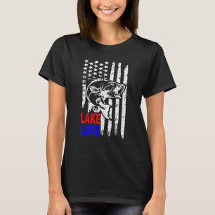 Sjö Life Bass Fishing American Flagga Lucky Fishin T Shirt