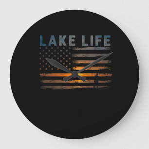 Sjö Life Fisherman Sunset American Flagga Bass Fi Stor Klocka