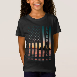 Sjö Life Fisherman Sunset American Flagga Bass Fis T Shirt