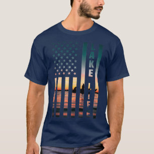 Sjö Life Fisherman Sunset American Flagga Bass Fis T Shirt