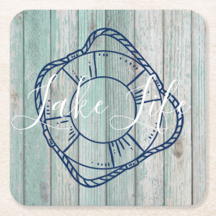 Sjö Life & Preserver Blue Wood Underlägg Papper Kvadrat