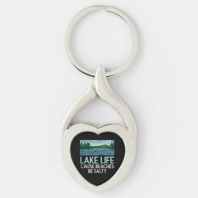 Sjö Liv Salta Stränder Twisted Heart Silverfärgad Nyckelring (Framsidan)